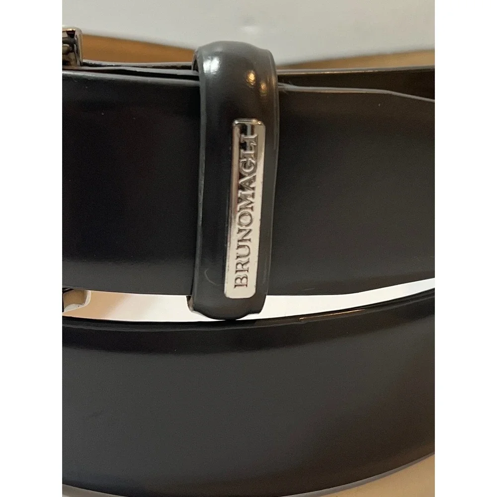 Bruno Magli Mens Black Leather Dress Belt Silver Buckle Size 32 80 Made in PRC